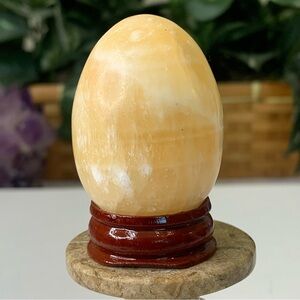 Yellow Calcite Carved Crystal Egg Chakra Healing Stone Carving Polished W Stand
